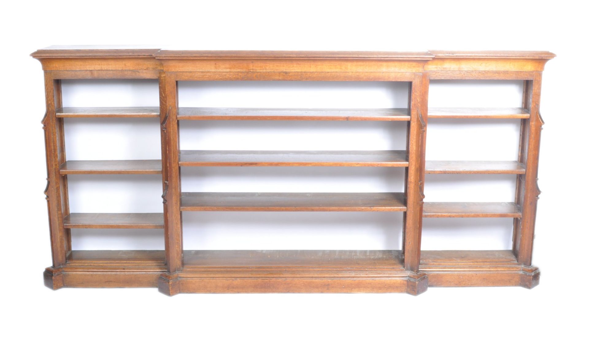 19TH CENTURY ANTIQUE OAK BREAKFRONT BOOKCASE - Image 2 of 5