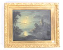 CIRCLE OF PETHER MOONLIGHT CASTLE OIL ON CANVAS PAINTING