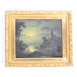 CIRCLE OF PETHER MOONLIGHT CASTLE OIL ON CANVAS PAINTING