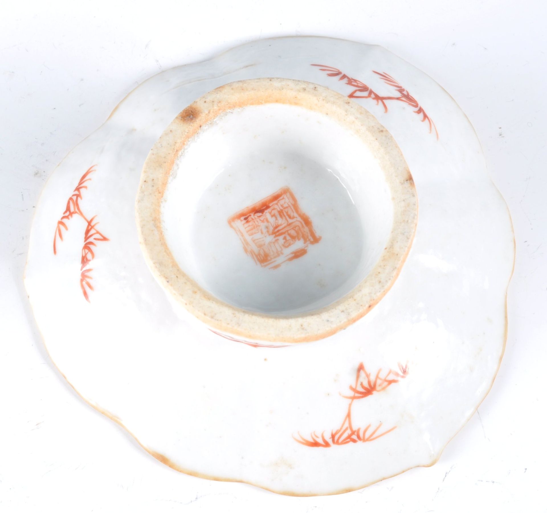 EARLY 19TH CENTURY RED CRESTED CRANE CHINESE FOOTED TAZZA - Bild 5 aus 6