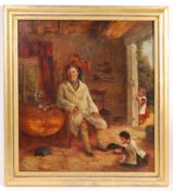 ENGLISH SCHOOL - 19TH CENTURY OIL ON CANVAS PAINTING OF HERDSMAN