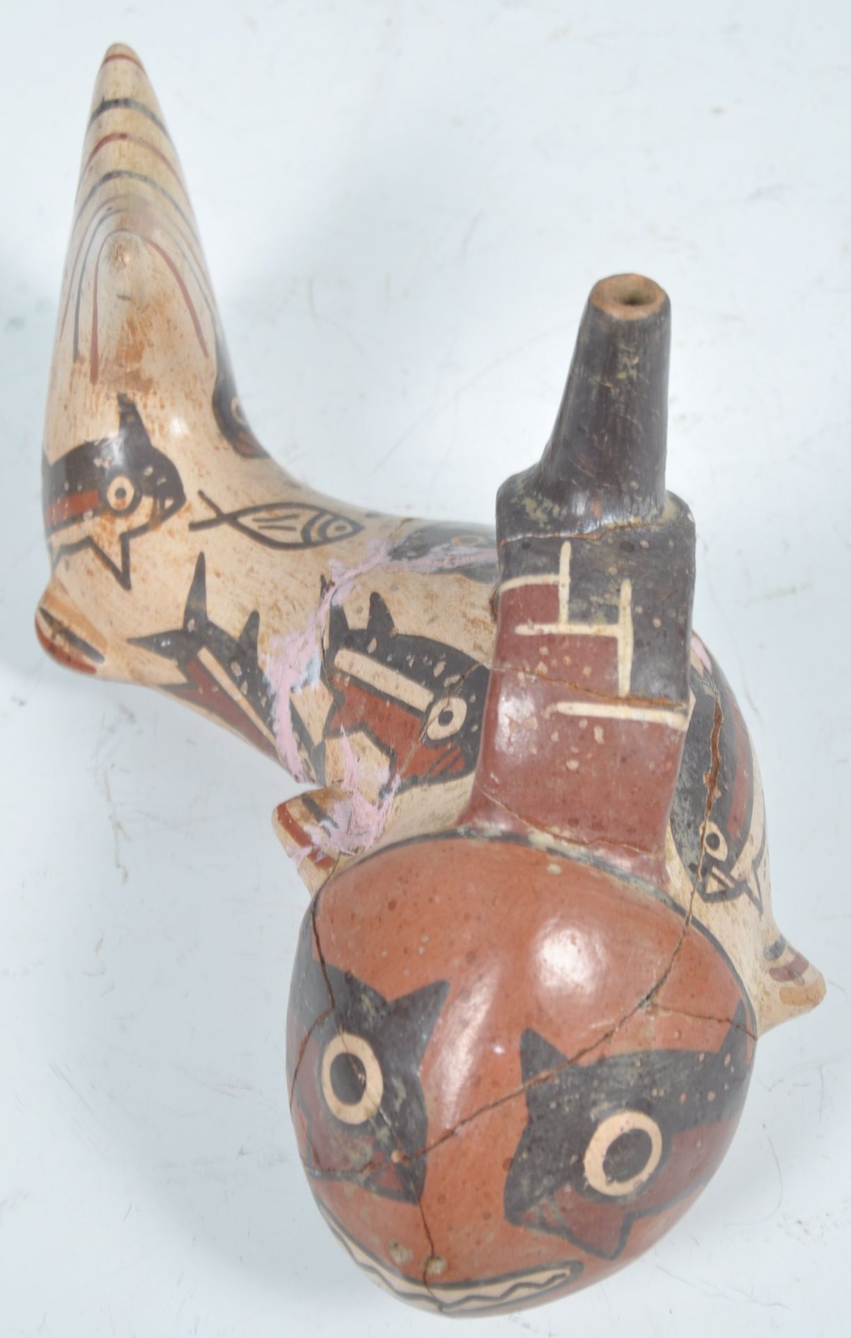 PRE-COLUMBIAN PERUVIAN NAZCA INCA RED CLAY WHISTLING VESSEL - Image 3 of 5