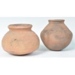 TWO ANCIENT SAXON POTTERY BURIAL POTS