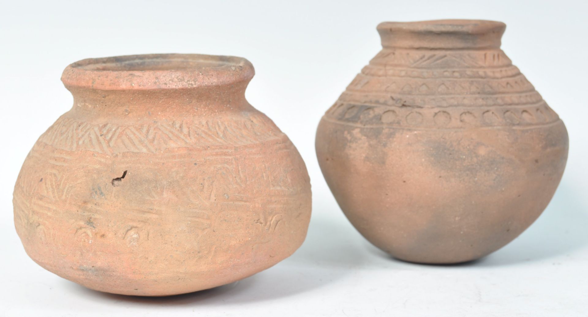 TWO ANCIENT SAXON POTTERY BURIAL POTS