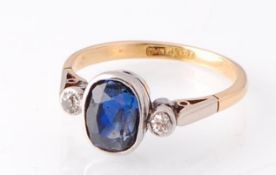 18CT GOLD PLATINUM SAPPHIRE AND DIAMOND RING