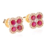 PAIR OF 18CT ROSE GOLD RUBY AND DIAMOND QUATREFOIL EARRINGS