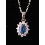 18CT WHITE GOLD SAPPHIRE AND DIAMOND PENDANT AND NECKLACE
