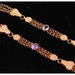 PAIR 9CT GOLD AND AMETHYST MARRIAGE BRACELET CHAINS