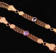 PAIR 9CT GOLD AND AMETHYST MARRIAGE BRACELET CHAINS