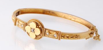 A 19th Century Victorian Gold Diamond & Pearl Bangle Bracelet