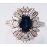 A hallmarked Art Deco 18ct Gold Sapphire & Diamond Ring