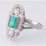 A French Art Deco 18ct Gold, Platinum Emerald & Diamond Ring