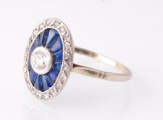 A French 18ct Gold Art Deco Sapphire and Diamond Ring