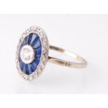 A French 18ct Gold Art Deco Sapphire and Diamond Ring