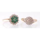 9CT GOLD EMERALD AND DIAMOND CLUSTER RING WITH ANOTHER