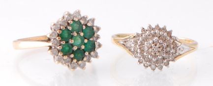 9CT GOLD EMERALD AND DIAMOND CLUSTER RING WITH ANOTHER