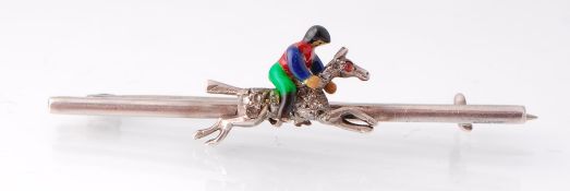 An Enamel & Diamond Jockey Bar Brooch