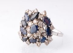 18CT WHITE GOLD SAPPHIRE AND DIAMOND COCKTAIL DRESS RING