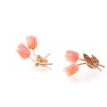 PAIR OF 14CT GOLD AND CORAL ITALIAN TULIP FLOWER EARRINGS