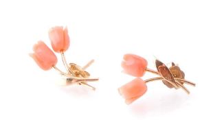 PAIR OF 14CT GOLD AND CORAL ITALIAN TULIP FLOWER EARRINGS