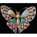 A Fine Edwardian Opal, Ruby & Diamond Butterfly Pendant Brooch