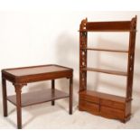 A Georgian revival mahogany tray top table having squared legs with gallery surround to the tiers