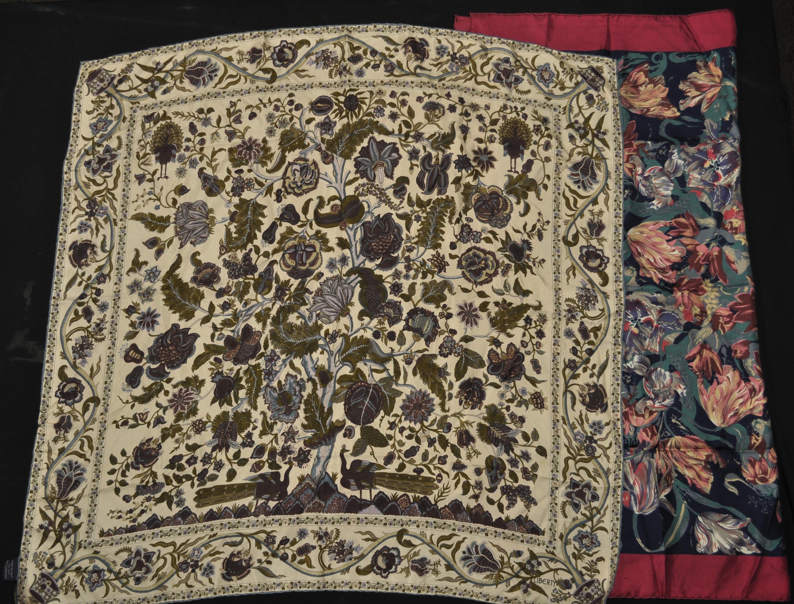 A group of three vintage Liberty printed silk scarves to include a blue floral print scarf, a - Image 2 of 4