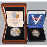 A World War One WWI silver proof commemorative crown together with an end of WWII 60th anniversary 2