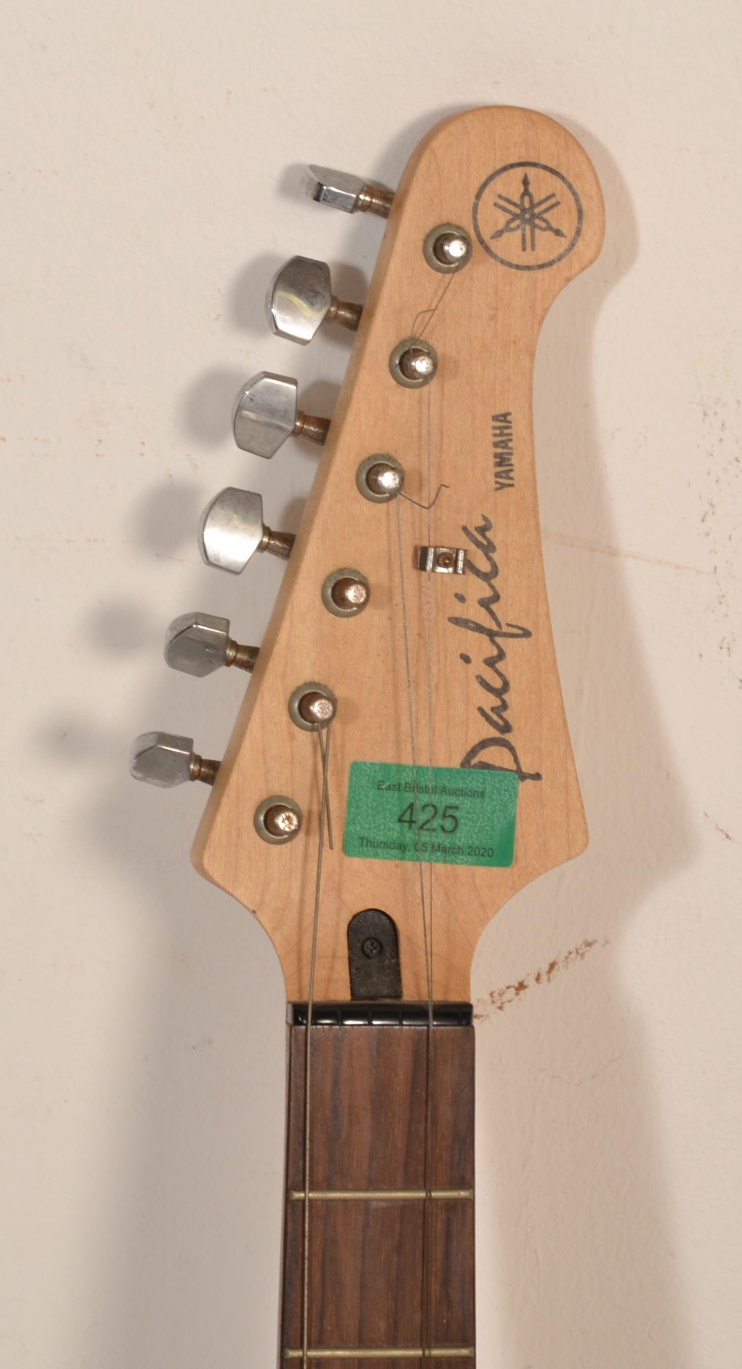 A Yamaha Pacifica stratocaster style electric guitar having a blue painted body with a white - Image 3 of 4