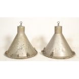 A pair of mid century Industrial factory office pendant lights of space age - UFO form constructed