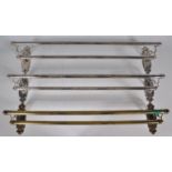 A collection of 3 vintage wall mounted chrome and brass towel rails. Each of tubular form with