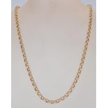 A good 9ct yellow gold belcher chain necklace having a spring ring clasp. Marks to clasp. Weighs