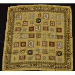 A vintage ladies Fendi Italian silk scarf having a beige ground with postage stamp decoration.