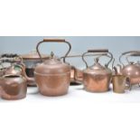 A good group of Victorian 19th Century and later copper kettles and other copperwares to include