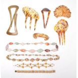 A collection of jewellery to include a 1930's Art Deco plastic beaded necklace with coloured mottled