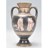 A 19th century Etrurian twin handled amphora urn with scenes of people  and geometric