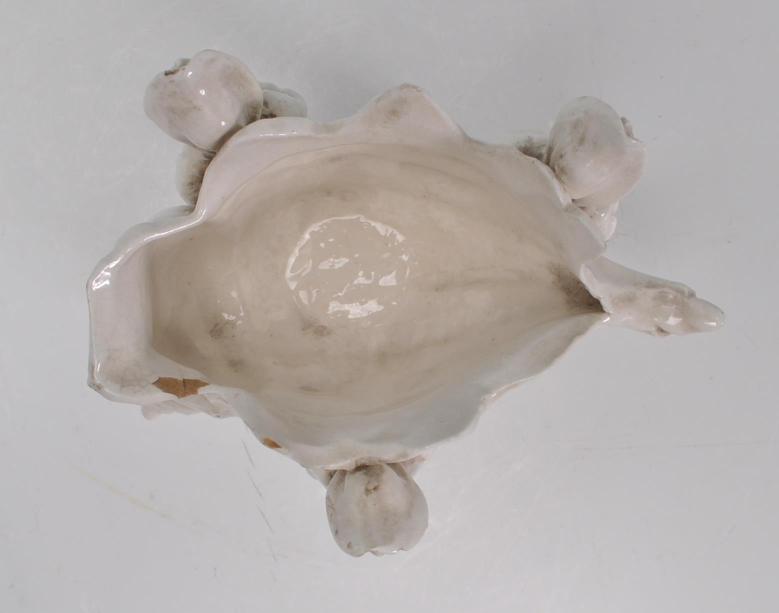 A 19th Century Continental pearlware ceramic table salt in the form of a conch shell supported by - Image 6 of 7