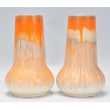 A pair of vintage retro 20th Century Shelley gourd form vases having orange drip glaze with green