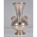 A 20th Century 900 sliver vase having a bulbous form body with a trumpet form neck, twin scrolled