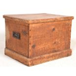 A good 19th Century Victorian pine trunk / blanket box of square form fitted with a hinged lid and