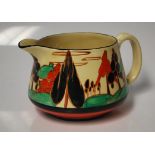 An early 20th Century Art Deco Clarice Cliff "Fantasque Tree & House" Jug with hand painted