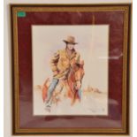 Terry Shelbourne ( British 20th century) A watercolour portrait of John Wayne in Wild West costume