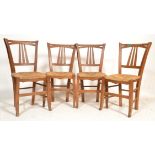 A set of 6 French early 20th century beech and rattan weave dining chairs. Raised  on squared legs
