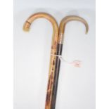 A pair of 20th century wooden walking sticks havin