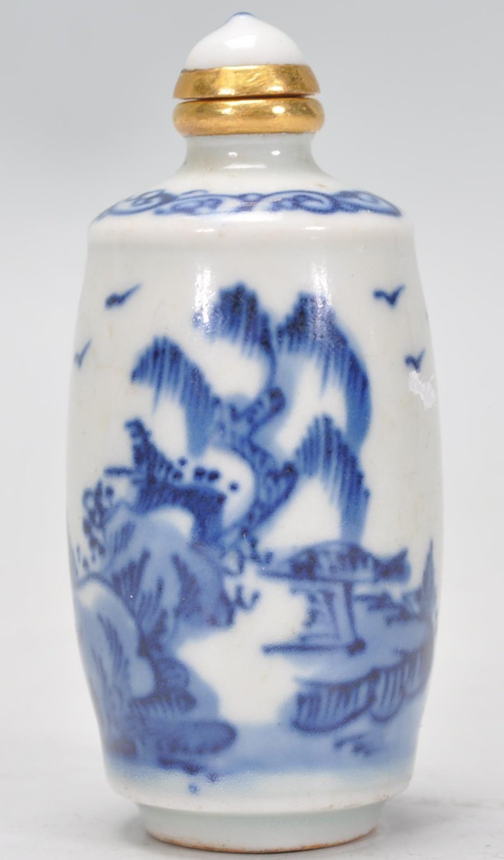 A 19th Century Chinese blue and white scent bottle having hand painted islands decoration