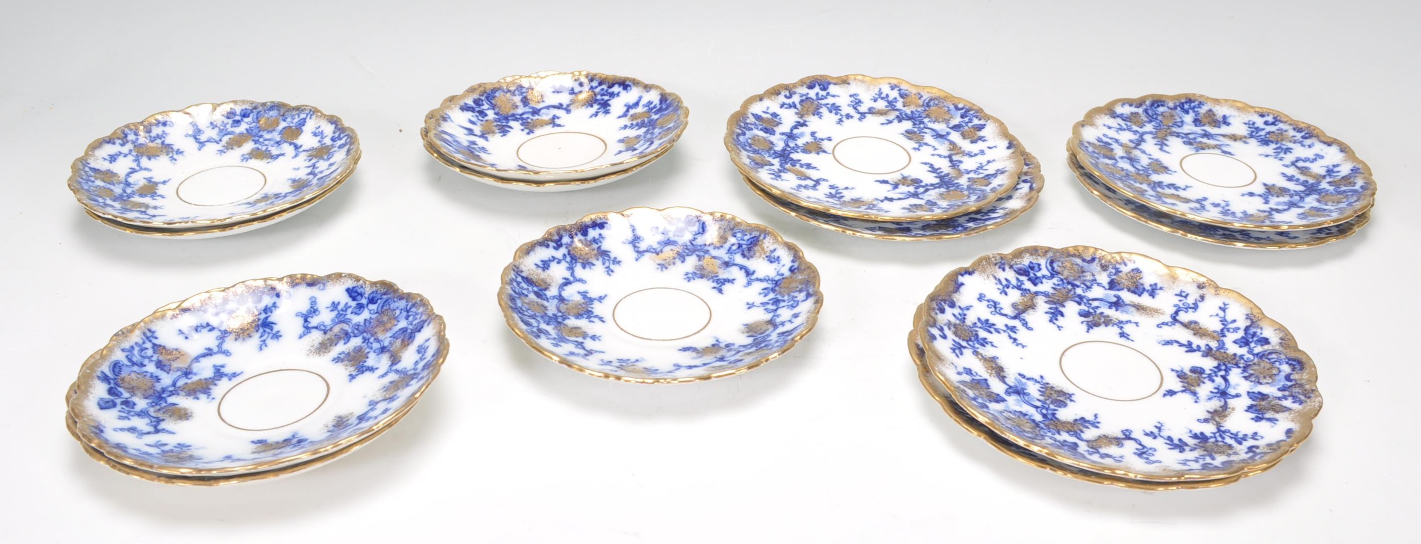 A collection of Victorian 19th century flow blue china to include dinner plates, teapot, cups, sugar - Image 3 of 8