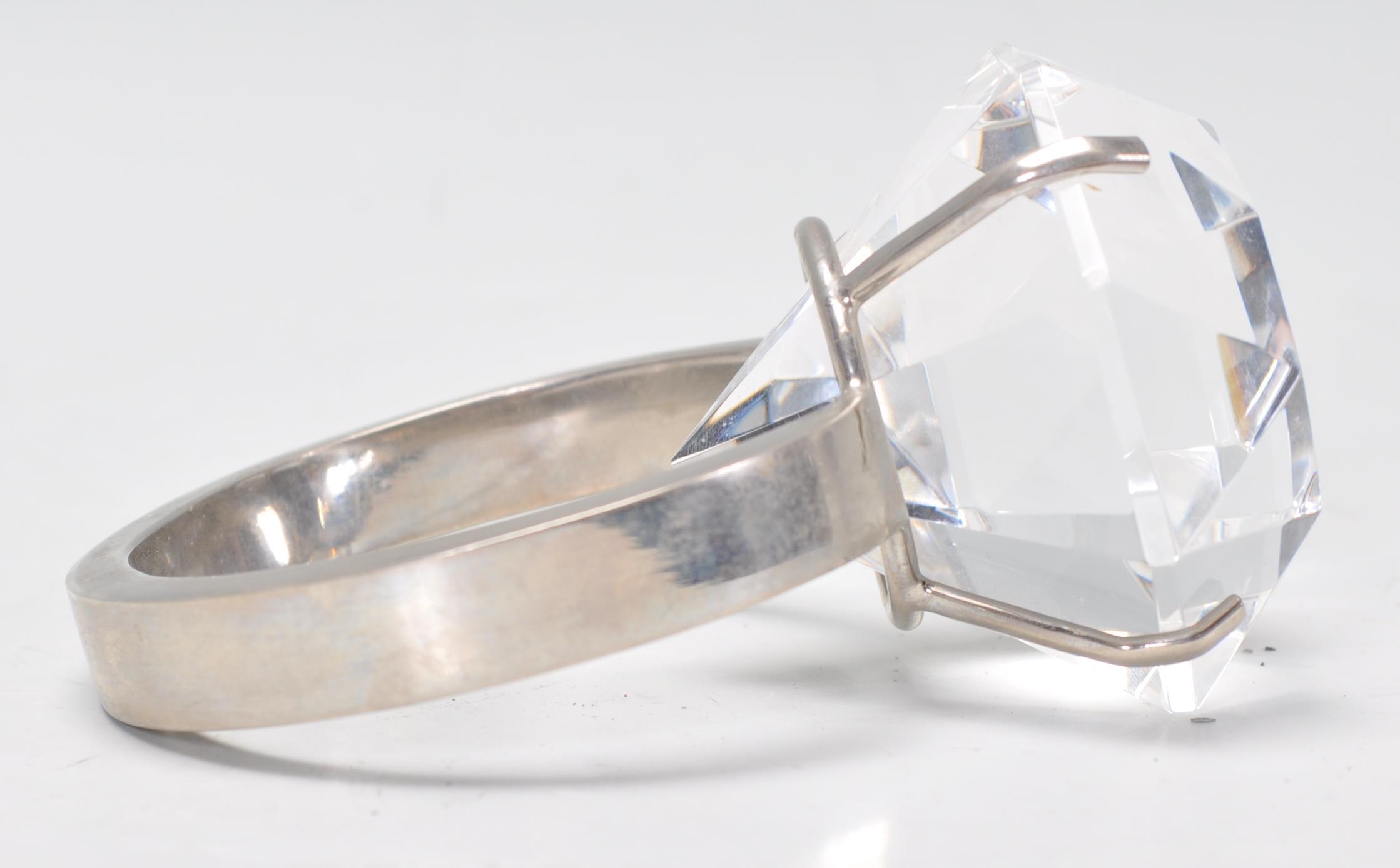 A large 20th century shop display silver plated and cut glass single stone ring with facet cut glass - Image 3 of 5