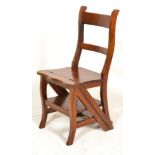 A 20th Century stained pine folding hall chair / flight of library steps, presented initially as a