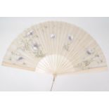 An early 20th Century ivory fan with hand painted floral decoration. When open measures 55cm wide