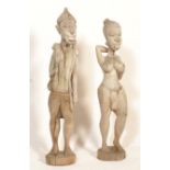 A large pair of vintage 20th Century carved wooden African fertility figures. Tallest measures 94 cm